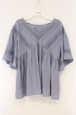 画像1: axes femme / レースＸタックデザインチュニ M ブルー O-26-03-29-059-AX-TO-YM-OS (1)