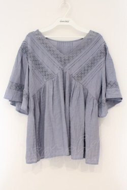 画像1: axes femme / レースＸタックデザインチュニ M ブルー O-26-03-29-059-AX-TO-YM-OS