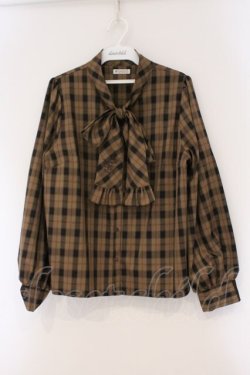 画像1: axes femme / リボンタイチェックシャツ F ブラウン O-26-03-29-062-AX-BL-YM-OS
