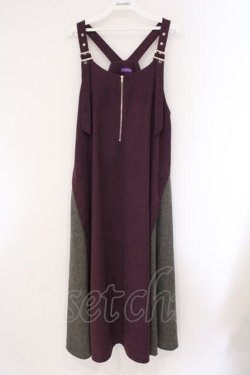 画像1: axes femme / フェイクスウェーオ切り替えハーフZIPワンピース  パープルｘグレー O-26-03-29-007-AX-OP-YM-OS