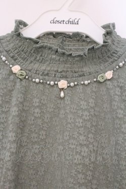 画像2: axes femme / ビジューデザイン総レースプルオーバー F グリーン O-26-03-29-076-AX-TO-YM-OS