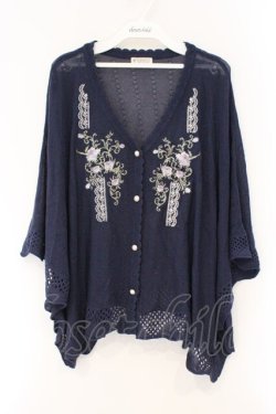 画像1: axes femme / レース×ローズ刺繍ポンチョ F ネイビー O-26-03-29-086-AX-TO-YM-OS