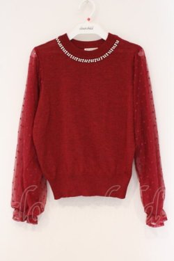 画像1: axes femme / 袖ドットチュールプルオーバー M アカ O-26-03-29-094-AX-TO-OW-OS