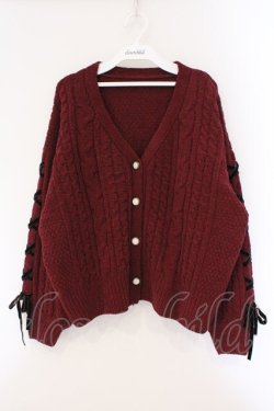 画像1: axes femme / 編上モールヤーンニットカーディガン F ワイン O-26-03-29-013-AX-TO-YM-OS