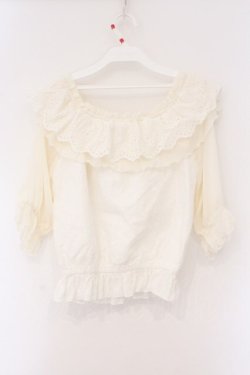 画像3: axes femme / シフォン切り替えシャーリングトップス M シロ O-26-03-29-003-AX-TO-YM-OS