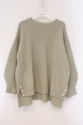 axes femme / 裾ボタンロングニットプルオーバー M グリーン O-26-03-29-033-AX-TO-YM-OS