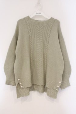 画像1: axes femme / 裾ボタンロングニットプルオーバー M グリーン O-26-03-29-033-AX-TO-YM-OS