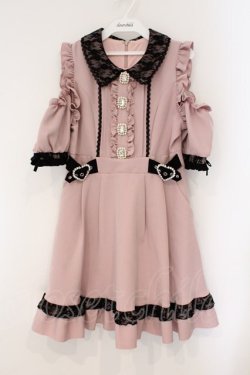画像1: DearMyLove / キラキラビジューオフショルフリルワンピース M ピンク×クロ O-26-03-31-006-EL-OP-IG-OS