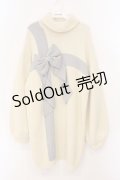 merry jenny / プレゼントリボンタートルニットワンピース  アイボリー×サックス O-26-03-31-1036-LO-OP-IG-OS