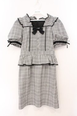 画像1: Honey Cinnamon / 配色リボンペプラムワンピース  シロ×クロ O-26-03-31-1037-LO-OP-IG-OS