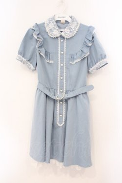 画像1: Secret Honey / レースカラー半袖ワンピース  サックス O-26-03-31-1038-CA-OP-IG-OS