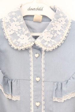 画像2: Secret Honey / レースカラー半袖ワンピース  サックス O-26-03-31-1038-CA-OP-IG-OS