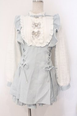 画像1: NOEMIE / さきまるちゃんコラボ!ハートチョーカーシアーチェックWスピンドルセットアップ  サックス×シロ O-26-03-31-1041-LO-OP-IG-OS