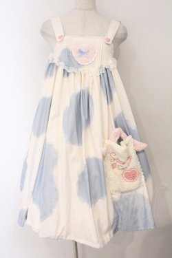 画像1: TaTaTa Lolita / モコモコ牛柄ジャンパースカート  サックス系 O-26-03-31-1052-LO-OP-OW-OS