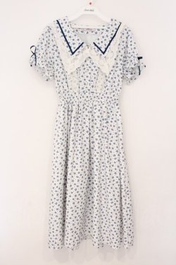 画像1: Ank Rouge / NostalgicFlowerセーラーカラーワンピース M シロｘアオ O-26-03-31-1060-CA-OP-YM-OS