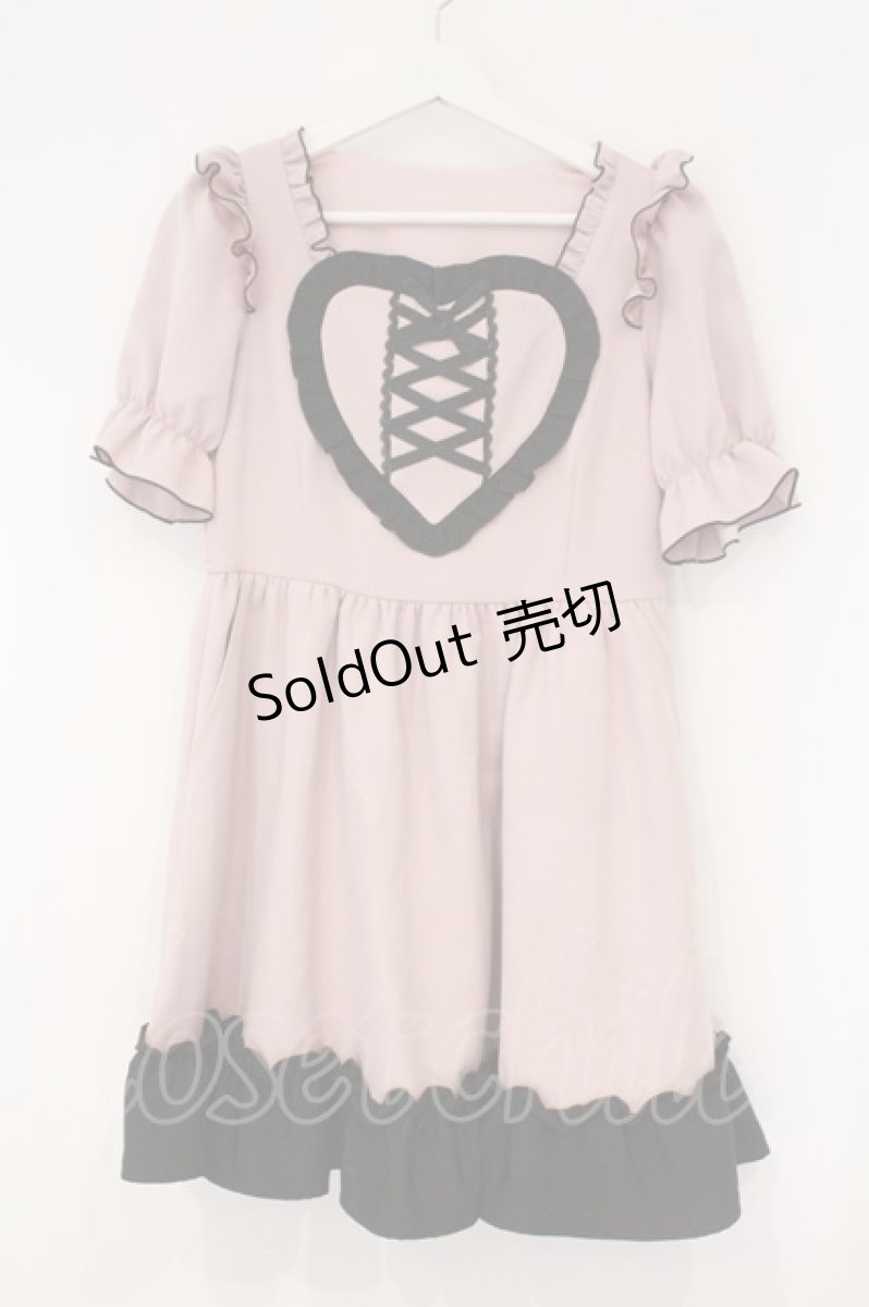 画像1: DearMyLove / ハートレースアップフリルワンピース M ピンク×クロ O-26-03-31-008-EL-OP-IG-OS (1)
