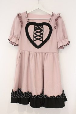 画像1: DearMyLove / ハートレースアップフリルワンピース M ピンク×クロ O-26-03-31-008-EL-OP-IG-OS