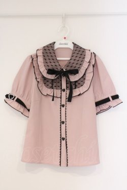 画像1: DearMyLove / ハートドットチュール重ねバックルブラウス M ピンク×クロ O-26-03-31-013-EL-BL-IG-OS