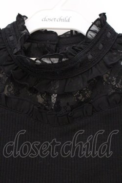 画像2: Secret Honey / レース切り替えテレコ半袖カットソー  クロ O-26-03-31-014-CA-TO-IG-OS