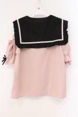 画像3: DearMyLove / セーラーオフショルフリルリボンブラウス M ピンク×クロ O-26-03-31-016-EL-BL-IG-OS (3)