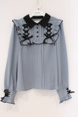 画像1: DearMyLove / ハトメレースアップヨークフリルリボンブラウス M ブルー O-26-03-31-017-EL-BL-IG-OS