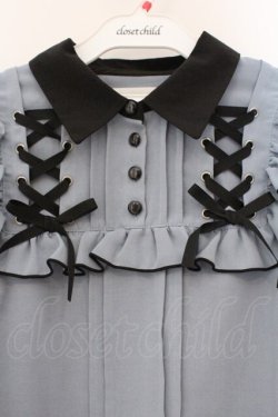 画像2: DearMyLove / ハトメレースアップヨークフリルリボンブラウス M ブルー O-26-03-31-017-EL-BL-IG-OS