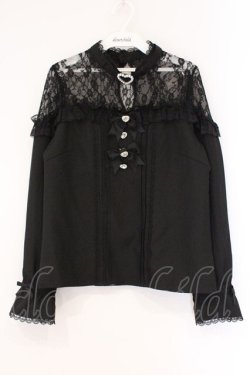 画像1: DearMyLove / ハートビジューリボンオフショル風レースブラウス M クロ O-26-03-31-018-EL-BL-IG-OS