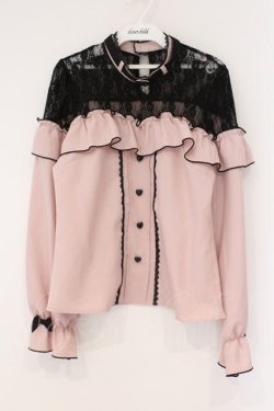画像1: DearMyLove / ハートチョーカーレースフリルブラウス M ピンク O-26-03-31-019-EL-BL-IG-OS