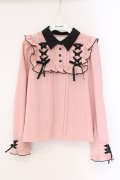 DearMyLove / ハトメレースアップヨークフリルリボンブラウス M ピンク×クロ O-26-03-31-020-EL-BL-IG-OS