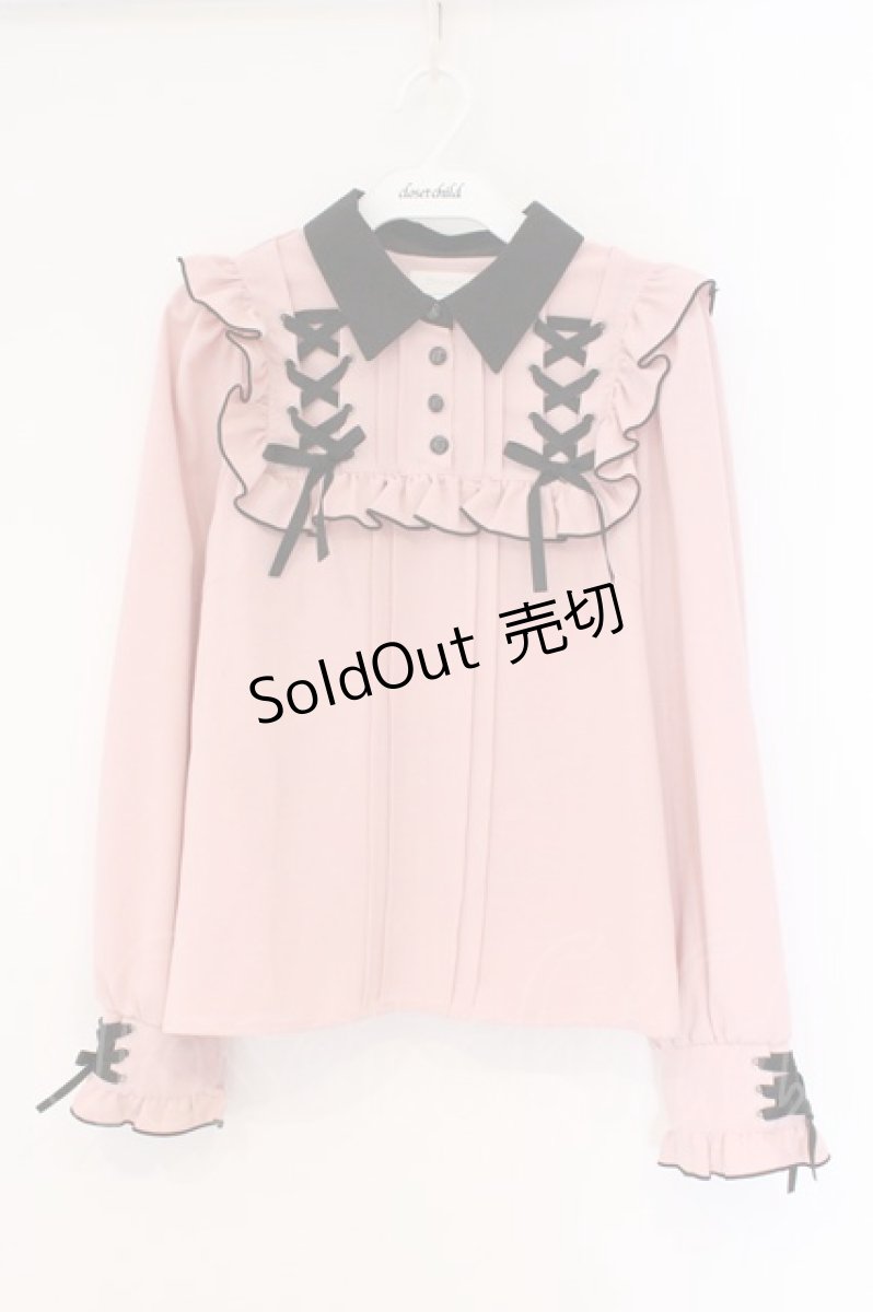 画像1: DearMyLove / ハトメレースアップヨークフリルリボンブラウス M ピンク×クロ O-26-03-31-020-EL-BL-IG-OS (1)