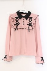 画像1: DearMyLove / ハトメレースアップヨークフリルリボンブラウス M ピンク×クロ O-26-03-31-020-EL-BL-IG-OS (1)