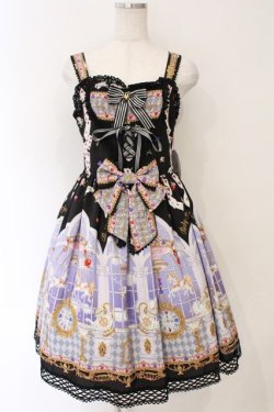 画像1: BABY,THE STARS SHINE BRIGHT / Alice in the Crystal Palace柄Heartジャンパースカート  クロ O-26-04-01-046-BA-OP-IG-OS