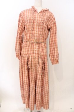 画像1: PINK HOUSE / チェックフート付き長袖ワンピース  ピンク O-26-04-01-049-LO-OP-OW-OS