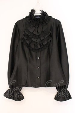 画像1: Moi-meme-Moitie / 薔薇レースストライプジャボ付きブラウス (9号) 9号 ブラック O-26-04-02-038-MO-BL-IG-OS