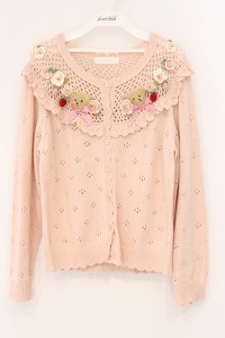 画像1: PINK HOUSE / テディ＆ローズモチーフヨークニットカーディガン  ピンク O-26-04-02-069-LO-TO-OW-OS