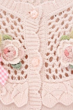 画像2: PINK HOUSE / テディ＆ローズモチーフヨークニットカーディガン  ピンク O-26-04-02-069-LO-TO-OW-OS