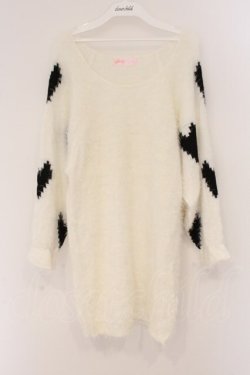 画像1: Swankiss / ハート配色シャギーニット F シロ O-26-04-02-077-CA-TO-OW-OS