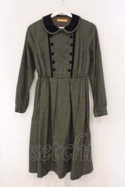 画像1: Fi.n.t / 別珍使いダブル釦チェックワンピース  グリーン O-26-04-02-013-CA-OP-IG-OS