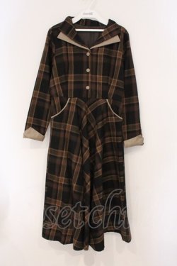 画像1: an another angelus / ダブルオープンカラーチェックワンピース  ブラウン O-26-04-02-014-CA-OP-IG-OS