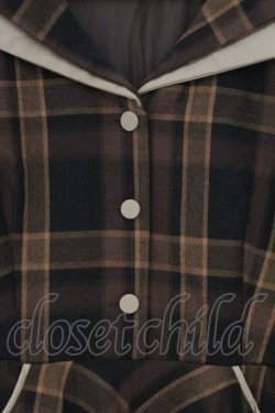 画像2: an another angelus / ダブルオープンカラーチェックワンピース  ブラウン O-26-04-02-014-CA-OP-IG-OS