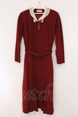 画像1: PINK HOUSE / レース襟使いウールワンピース  アカ O-26-04-02-003-LO-OP-OW-OS