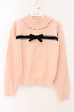 画像1: Ank Rouge / ベロアリボン配色ニットトップス M ピンク O-26-04-04-035-CA-TO-OW-ZT096 (1)
