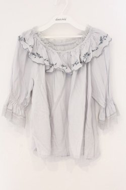 画像1: an another angelus / ローズ刺繍オフショルブラウス  グレー O-26-04-04-005-CA-BL-IG-OS