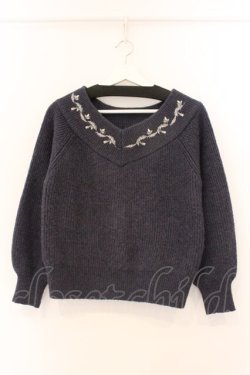 画像1: an another angelus / ローズ刺繍オフショルニットプルオーバー F ネイビー O-26-04-04-048-CA-TO-OW-OS