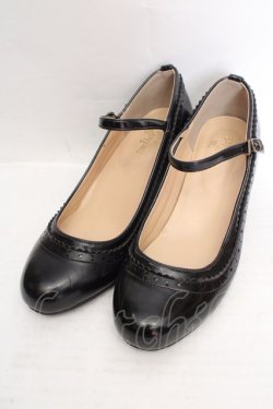 画像1: an another angelus / 細ストラップウイングチップパンプス M クロ O-26-04-04-1005-CA-SH-IG-OS