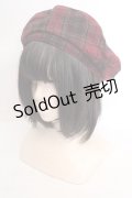 axes femme / ベルト使いチェック柄ベレー帽  ワイン O-26-04-04-1016-AX-AC-IG-OS