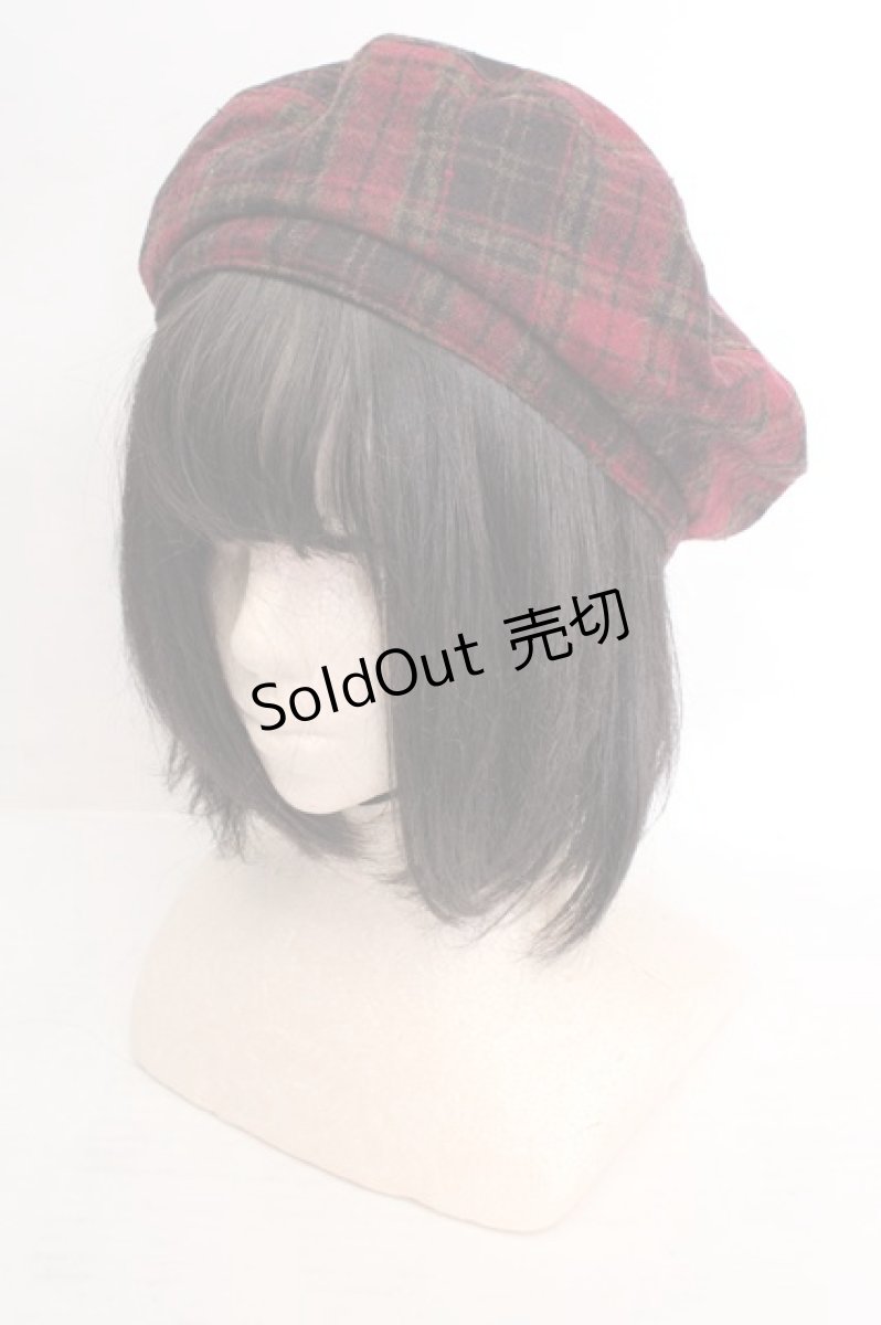 画像1: axes femme / ベルト使いチェック柄ベレー帽  ワイン O-26-04-04-1016-AX-AC-IG-OS (1)