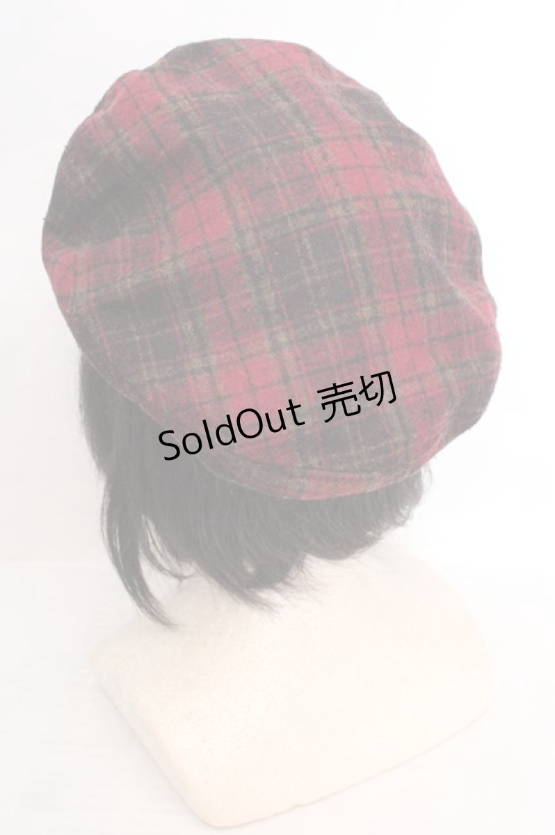 画像2: axes femme / ベルト使いチェック柄ベレー帽  ワイン O-26-04-04-1016-AX-AC-IG-OS (2)