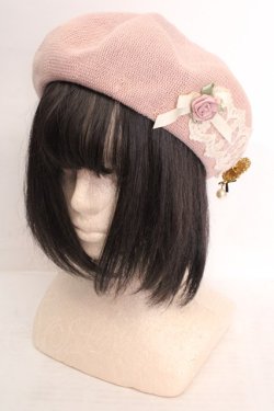 画像1: axes femme / 巻薔薇レース付きサマーベレー  ピンク O-26-04-04-1019-AX-AC-IG-OS