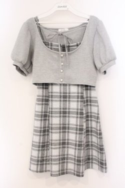 画像1: evelyn / リボンチェックミニワンピース F グレー O-26-04-04-078-LO-OP-OW-OS